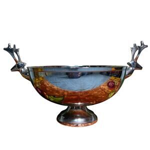 Crate & Barrel Large Reindeer Bowl Polished Silver Christmas Holidays Decor